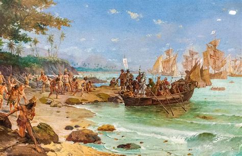 The 1500 Arrival of Pedro Álvares Cabral in Brazil, Catalyst for Portuguese Colonialism and Transatlantic Slave Trade